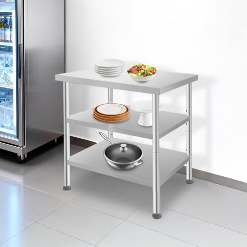 24x30x35in 3-Tier Stainless Steel Work Table with Casters & Foot Pads, Adjustable Shelves, 540 lbs Load Capacity, Heavy Duty Rolling Utility Cart for Garage, Kitchen, Hospital, Office, Commercial Use - size: 24 X 30 X 35 Inches