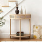Wnutrees Rattan Half Moon Console Table, Modern Entryway Table with Drawer, Boho Sofa Table with Bottom Storage Shelf, Small Semicircular Tables for Hallway, Living Room, Natural - color: Natural