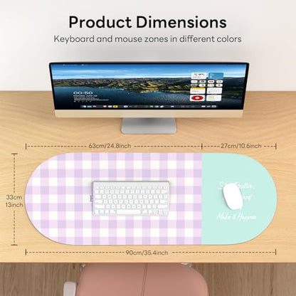 Checkered Pattern Desk Pad Protector, 35.5 x 13'' Aesthetic Mouse Mat for Desktop, Waterproof PU Leathe Non-Slip Desk Writing Pad for Office and Home, Purple and Blue - color: Purple and Blue