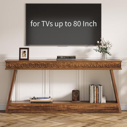 Tribesigns 70.9 Inch Long Console Table for Entryway, 2-Tier Farmhouse Entryway Table with Storage, Narrow Sofa Table Behind the Couch, Wood Accent Table for Hallway, Living Room, Foyer, Dark Brown - color: Dark Brown