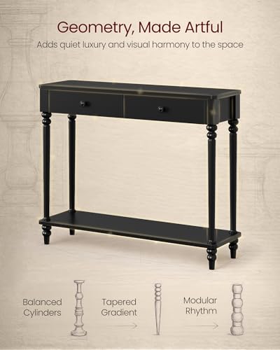 VASAGLE Mariel Collection - Console Table, Narrow Entryway Sofa Table with Drawers and Shelf, Solid Wood Legs, Mid-Century Modern, for Hallway Doorway Living Room, Ink Black ULNT139B101S - color: Ink Black