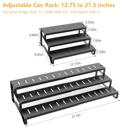 Attelite 3 Tier Expandable Can Rack Organizer for Pantry, Adjustable 13"-21" Metal Soda Can Organizer, Pantry Organization Canned Food Storage Holder for Kitchen Cabinet Countertop, Black 2Pack - size: 3tier*2pack