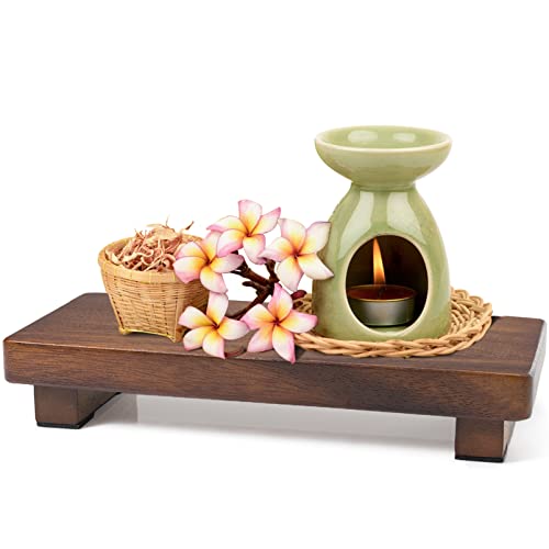 Walnut Wood Pedestal Stand, Wood Riser for Kitchen Counter Farmhouse Decor, Rectangle Wooden Display Tray for Bathroom Home Kitchen (Small, 9 x 3.9 x1.57Inch) - size: Small & 9*3.9*1.57‘’