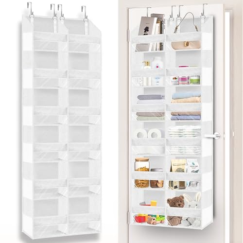 Over The Door Organizer 6 Tiers, Extra Large Behind Door Storage of 12 Compartments, 80 lbs Weight Capacity Hanging Storage Organizer with Clear Window Kids Toys, Shoes,Diapers, Room Storage, White - color: White, size: 6 Tiers