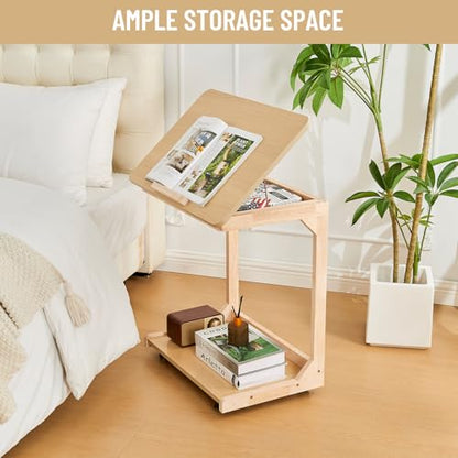Uniclinens Rolling Side Table Desk Sofa - C Shape Couch End Table with Wheels, Mobile Wooden Slim Sofa Tray, Movable Small Couch Desk for Living Room Bedroom, Natural - color: Natural, style: Style 4