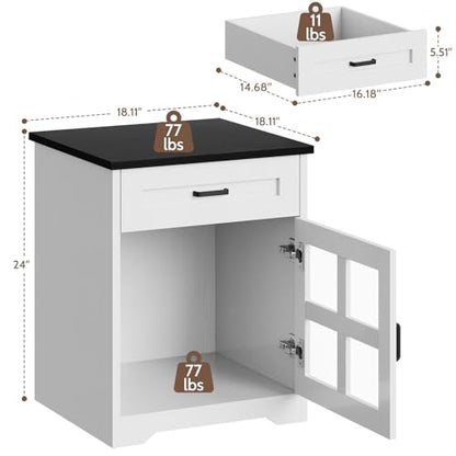 Farmhouse End Table, 18" Side Table with Drawer and Barn Door Storage, Wood Sofa Side Bedside Table for Living Room, Bedroom (White) - size: 1PCS