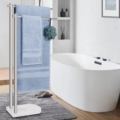 Livabber Standing Towel Rack, 304 Stainless Steel 2-Tier Towel Holder Stand with Marble Base, Modern Stylish Tall Shower Towel Bar for Bathroom Accessories, Pool（Brushed Nickel） - color: Brushed Nickel