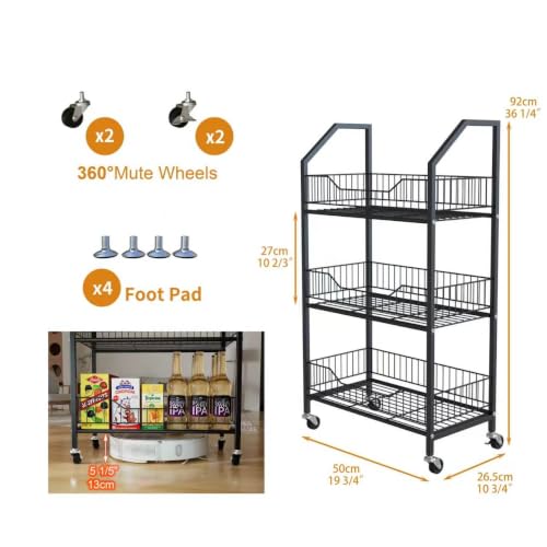 3 Tier Supermaket Snack Rack Display Stand, Retail Display Shelves with Hooks & Wheels, Metal Snack Shelf for Store Home Kitchen, Black Chip Rack Display Stand (3 Tier) - size: 3 Tier