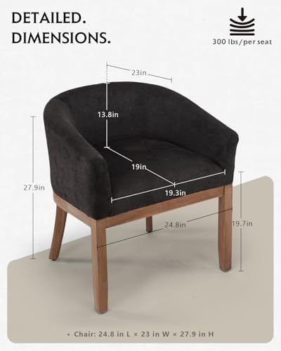 Barrel Dining Chair with Arms Set of 2, Upholstered Linen Armchair, Curved Back Mid-Century Accent Chair with Solid Wood Legs, Kitchen Dining Room, Breakfast Nook,Home Office,Black - color: Black