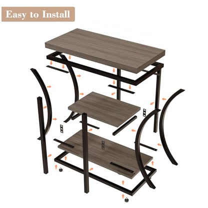 3-Tier End Table, Grey Nightstand with Storage Shelves, Narrow Side Table for Living Room, Bedroom, Small Spaces – Wood and Metal Accent Table (1, Grey) - color: Grey