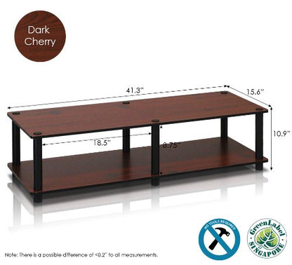 Furinno Just No Tools Dark Cherry Wide Television Stand with Black Tube, Dark Cherry/Black, Wide 41.3"(W)x10.9"(H)x15.6"(D) - color: Dark Cherry/Black, size: Wide 41.3"(W)x10.9"(H)x15.6"(D)