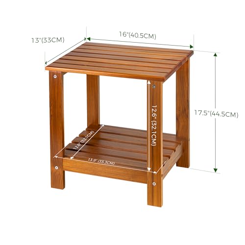 Utoplike Teak Side Table Outdoor, Patio End Table Double Layer for Garden | Wooden Coffee Accent Tables for Backyard, Pool, Bed, Living Room, Couch, Two-Tier - size: 2-Tier
