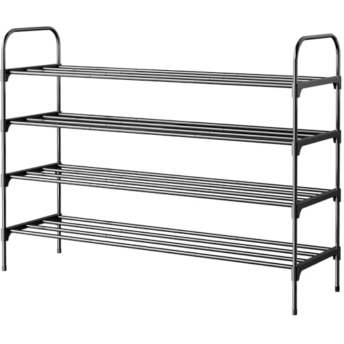 Kitsure Shoe Rack - 3-Tier Space-Saving Shoe Organizer & Shoe Shelf with Handle, Easy Assembly, Sturdy Metal Shoe Rack for Closet, Entryway, Bedroom, 28.0" x 11.8" x 33.0", Black - color: Black, size: 28.0" x 11.8" x 33.0"