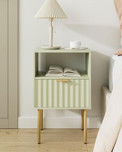 Nightstand,Modern Bedside Table with Gold Frame,Night Stand,Bedside Furniture, Modern Side Table with Drawer and Shelf for Bedroom,Living Room (Green) - color: Green