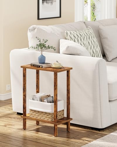 TUTOTAK Small Side Table, Narrow End Table, Skinny Sofa Table, Slim Nightstand, Couch Table, Living Room, Bed Room, Pure Brown TB01BB062C - color: Pure Brown, size: 2-Tier（7.9"D x 15.8"W x 22.5"H）
