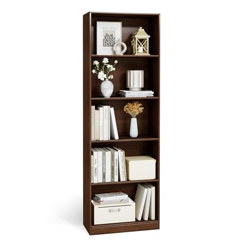 5 Tier Bookshelf, 71" Tall Bookcase Floor Standing, Large Wood Bookshelf with Anti-Tipping Device & Base, 5 Shelf Open Display Book Shelf for Living Room, Bedroom, Dining Room, Home Office - color: Dark Walnut