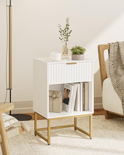 Masupu White Nightstand, Fluted Night Stand, Wood Bedside Table with Storage Drawer, Modern Side End Table for Bedroom, White - color: Flutted-white