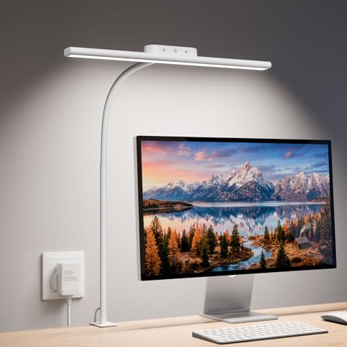 Lepro Led Desk Lamp for Home Office, Metal Architect Lamp with Clamp, 11W 750LM Eye-Caring Task Light, 25 Lighting Modes, Flexible Gooseneck for Monitor, Workbench, Drafting, Crafts, Reading, White - color: White