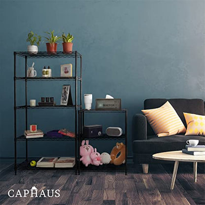 CAPHAUS 3/4/5-Tier Adjustable Height Wire Shelving Unit, Rack Shelving, Metal Steel Shelves, Garage Organizer, Utility Storage Shelf, 3-Tier Without Wheels, Black
