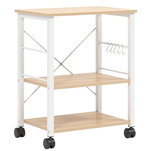 sogesfurniture 3-Tier Kitchen Baker's Rack Utility Shelf Microwave Oven Stand Storage Cart Workstation Shelf 3-Tier Kitchen Utility Cart on Wheels with Storage, Maple - color: Maple