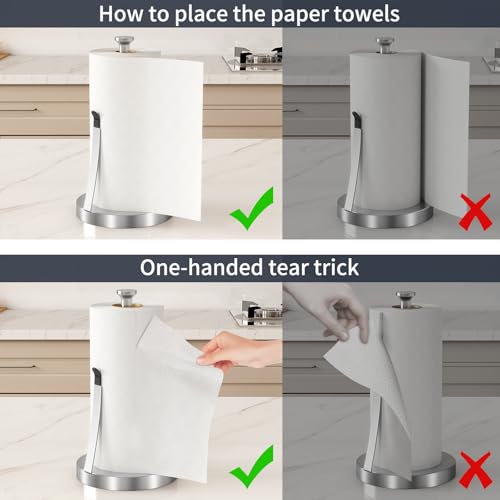 Jesginboo Countertop Paper Towel Holder for Kitchen, Brushed Nickel | Tension Arm for One-Handed Tear, Stainless Steel Paper Towel Holder for Bathroom Kitchen - color: Brushed Nickel