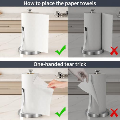 Jesginboo Countertop Paper Towel Holder for Kitchen, Brushed Nickel | Tension Arm for One-Handed Tear, Stainless Steel Paper Towel Holder for Bathroom Kitchen - color: Brushed Nickel
