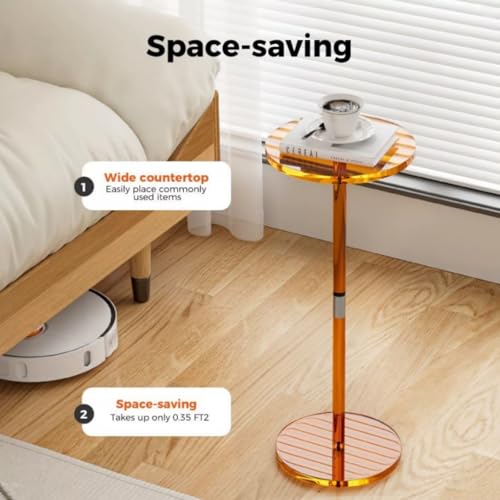 Acrylic Drink Table for Small Spaces, 10" L x 10" W x 21.3" H(Orange) | Drink Side/End Table for Living Room, Round, Easy Assembly