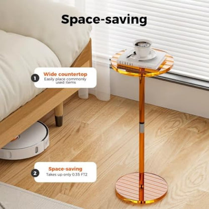 Acrylic Drink Table for Small Spaces, 10" L x 10" W x 21.3" H(Orange) | Drink Side/End Table for Living Room, Round, Easy Assembly