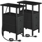 LOAKEKEL Narrow End Table with Charging Station, Side Tables Living Room | End Tables Living Room Set of 2, Skinny Nightstand with Fabric Drawers for Bedroom, Small Spaces, Black - color: Black, style: Power