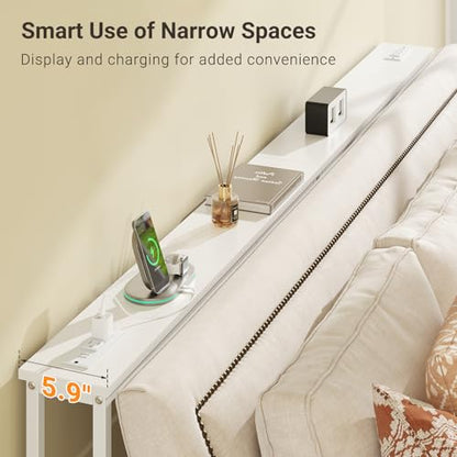 ELYKEN 78.8'' Narrow Console Table with Outlet, Sofa Table Behind Couch | Skinny Entryway Tables with Charging Station for Living Room, Hallway, 5.9 x 78.8 x 29.5in, White - color: White, size: 5.9"DX78.8"WX29.5"H
