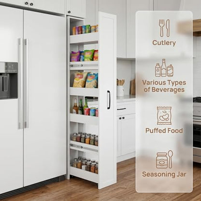 6-Tier Slim Mobile Shelving Cart with Wheels, Rolling Pantry Cabinet with 6 Baskets, Narrow Pull-Out Utility Cart, Space Saving Storage Organizer for Kitchen Living Room Bathroom Narrow Spaces, White - size: White & 11.81"D x 15.75"W x 70.87"H