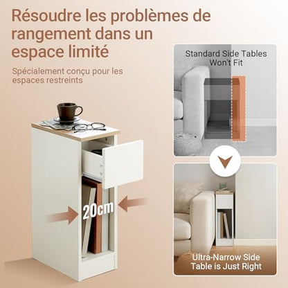 SoBuy Nightstand Narrow Night Stand Modern Design Bedside Furniture Slim End Table Storage Cabinet with Sliding Drawer and Open Compartment, White & Natural FBT111-WN | Slim Dorm Bedsid Table with Open Compartment, White & Natural FBT111-WN