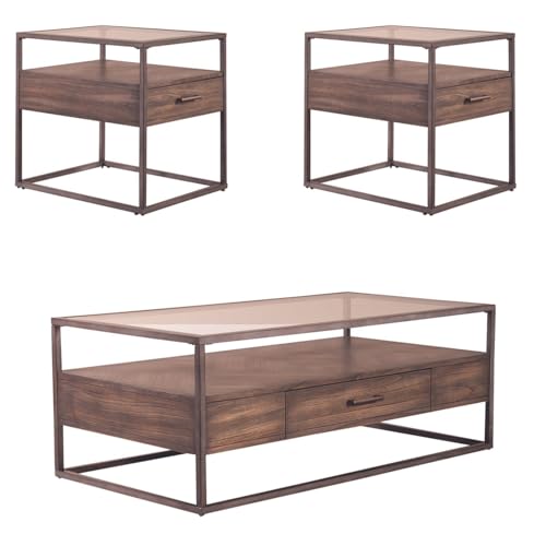 Liberty Furniture Jamestown Glass Top 3 Piece Set - Cocktail Table, 2 End Tables for Living Room - Tobacco - size: 3 Piece Set