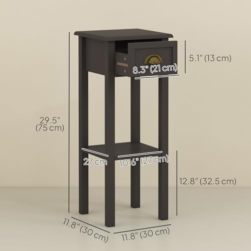 HOMCOM Narrow End Table with Drawer Slim Side Table for Small Spaces Coffee | Tall Telephone Table, Skinny Modern Design, for Small Spaces, Living Room - color: Coffee