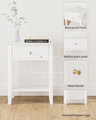 Fluted Nightstand, Farmhouse Night Stand with 1 Drawers, Mid Century Modern Side Accent Table,Bedside End Table for Bedroom, Living Room, White - color: White, size: 1 Drawer
