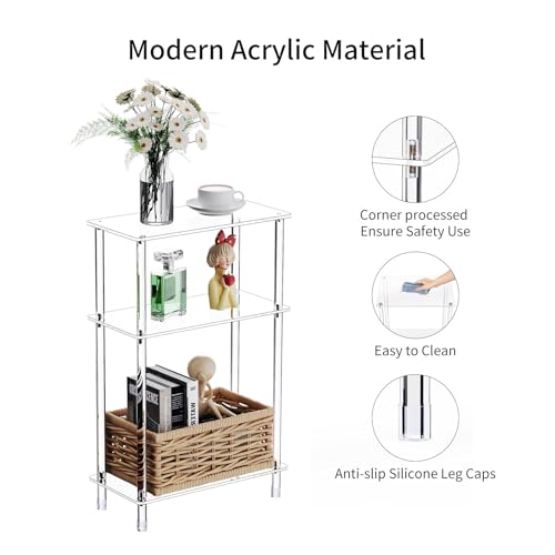 Clear Acrylic Narrow Side Table for Small Spaces, 15.7" L x 7.87" W x 24.6" H, 3 Tier Rectangle Slim End Table Nightstand, Small Skinny Bedside Table for Living Room, Bedroom, Bathroom - size: 3 Tier 1 Pack
