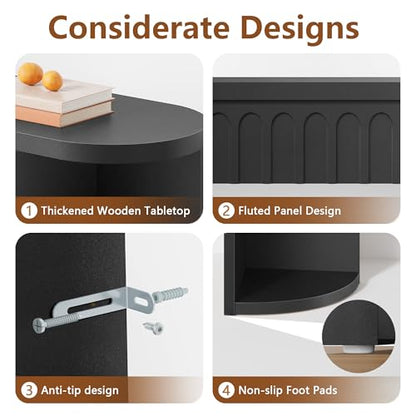 Hoctieon Fluted Console Table with Storage, Entryway Table with Side Storage Shelves, Narrow Sofa Tables Behind Couch, Hallway Tables for Living Room, Entrance, Foyer, Black - color: Black