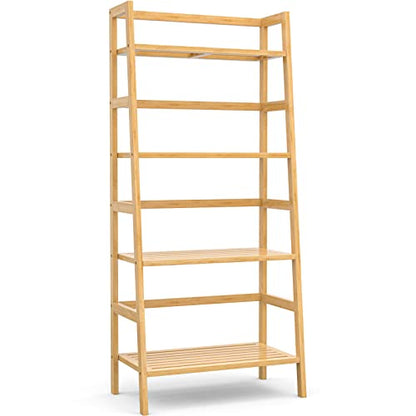Bamboo Ladder Shelf, 4-Tier Wooden Ladder Bookshelf & Bookcase Organizer | 49.2” Freestanding Open Display Storage Shelves, Wood Plant Stand Rack for Small Space, Bathroom, Living Room, Bedroom - color: Natural