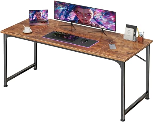 PRAISUN 55 Inch Computer Desk, Home Office Desk with Spacious Desktop, Modern Gaming Desk, Writing Study Table for Bedroom, Small Spaces, Work from Home Desk with Metal Frame, Rustic Brown - color: Rustic Brown, size: 55INCH
