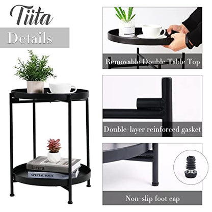 Tiita 2 Pack Round End Table Mental 2-Tier Side Table Nightstand/Small Iron Tables Accent Coffee Table for Living Room Bedroom Office Small Space - color: 2 Pack Teatable-black