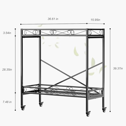 Zhongma 2 Tier Window Height Sturdy Metal Plant Stand with Wheels, 36.6x16x39.4 Inch High, Heavy Duty Succulent Shelf for Home Indoor and Outdoor, 440 LBS Capacity & Heavy Duty Construction - color: 2 Tier 36.6 x16x39.4 Inch High
