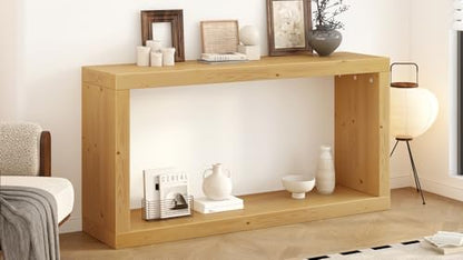 JOSHEN 60" Entryway Hallway Shelf Table, Easy-Assembly Square Table, Stable Space-Saving for Living Room, Natural - color: Natural