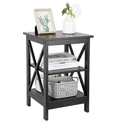 Nouva Square Side Table with Storage 3 Tier Small End Table 16 x 16 Inch Wooden X-Design Table Nightstand for Living Room Bedroom Office Nursery Entryway, Black - color: Balck