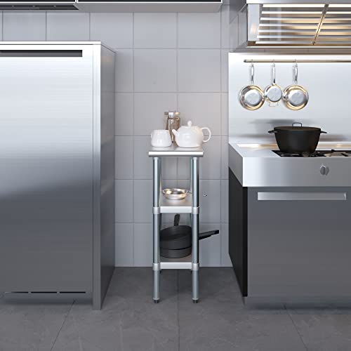 Stainless Steel Work Table with 2 Shelves | Metal Utility Table | Commercial & Residential NSF Utility (Stainless Steel Table with 2 Shelves, 12" Long x 24" Deep) - size: 12" Long x 24" Deep