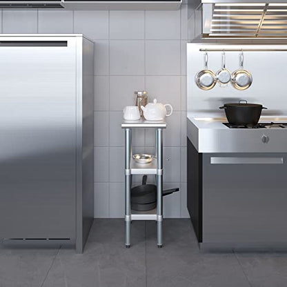 Stainless Steel Work Table with 2 Shelves | Metal Utility Table | Commercial & Residential NSF Utility (Stainless Steel Table with 2 Shelves, 12" Long x 24" Deep) - size: 12" Long x 24" Deep