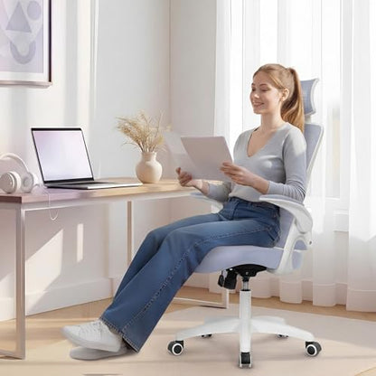 NEO CHAIR Office Desk Chair Gaming Computer High Back Support Mesh Comfy Seat with Adjustable Ergonomic Headrest Lumbar Rolling Flip-up Armrests and Wheels (Purple) - color: Purple