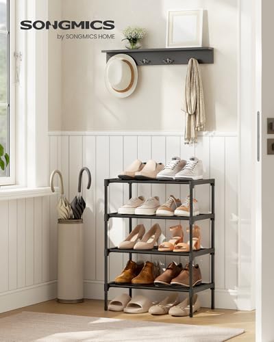 SONGMICS 4-Tier Shoe Rack for Closet, Compact Metal Shoe Organizer Shelf for Entryway, Bedroom, Small Spaces, Stackable, 11.8 x 17.7 x 26 Inches, Black ULSA114BH01 - size: 4 Tiers (17.7"W)