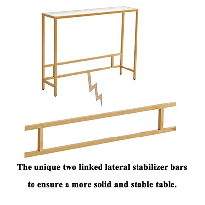 MAJARO Small Modern Console Table for Entryway, Tempered Glass with Metal Frame Sofa Table for Living Room, Hallway, Office (Single-Layer, Gold) - color: Gold, style: Single-layer