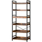 HCHQHS Adjustable 6 Tier Open Bookcase, Rustic Farmhouse Book Shelves, Industrial Wood and Black Metal Bookshelves, Mid Century Bookcase for Home Office Living Room Bedroom - color: Rustic Brown, size: 6-Tier (24"W x 70"H)