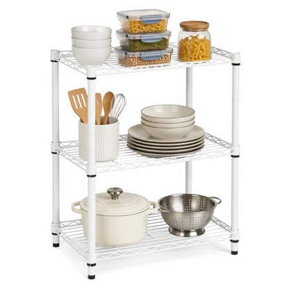 Honey-Can-Do 3-Tier White Wire Shelf, NSF, 250 lb/Shelf, 14x24x30 in | 750 lb total; NSF-certified steel; adjustable rust-resistant shelves for closet, kitchen & garage; no tools needed - color: White, size: 250 lbs per shelf